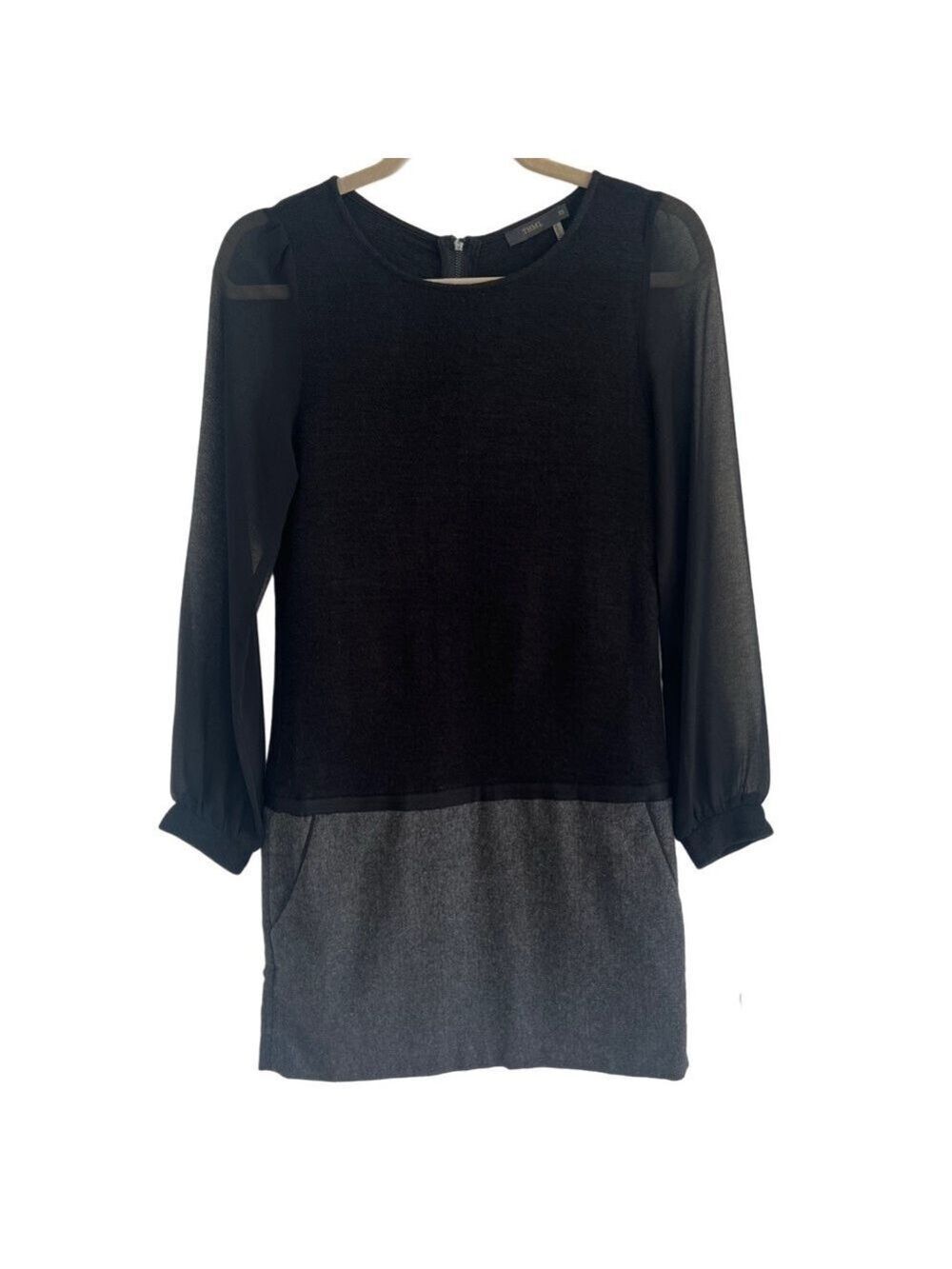 THML Drop Waist Long Sleeve Black/Grey Dress - Size XS